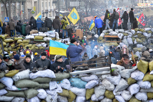 UKRAINE, Kiev : Anti-government protesters gather on and around barricades &#8211; it