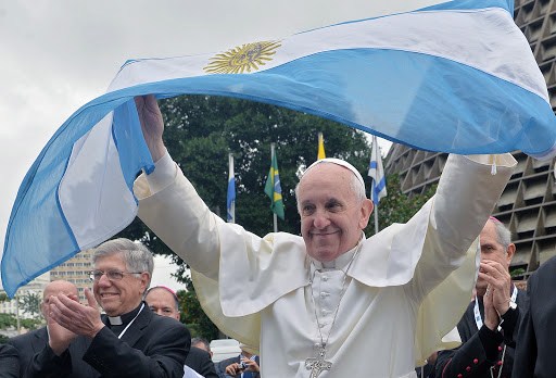 Pope Francis flutters an Argentine flag