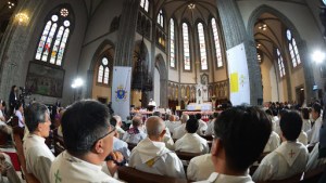 REPUBLIC OF KOREA, SEOUL : Pope Francis celebrates a mass in Seoul’s Myeongdong Cathedral on August 18, 2014. – it