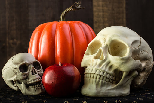 A Halloween scene with skulls