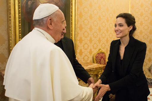 Pope Francis meeting with US actress and UNHCR ambassador Angelina Jolie at the Vatican &#8211; it