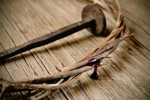 The crown of thorns of Jesus Christ with blood and a nail on the Holy Cross © nito / SHUTTERSTOCK