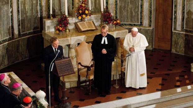 November 15 2015 : Pope Francis visit the Lutheran church, in Rome, Italy.