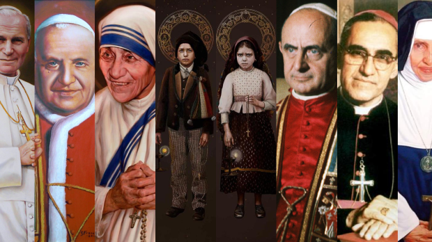 João Paulo II, João XXIII, Madre Teresa, Francisco e Jacinta, Paulo VI, Oscar Romero, Irmã Dulce