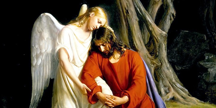 An angel comforting Jesus before his arrest in the Garden of GethsemaneAn angel comforting Jesus before his arrest in the Garden of Gethsemane