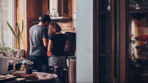 COUPLE, HOME, COOKING