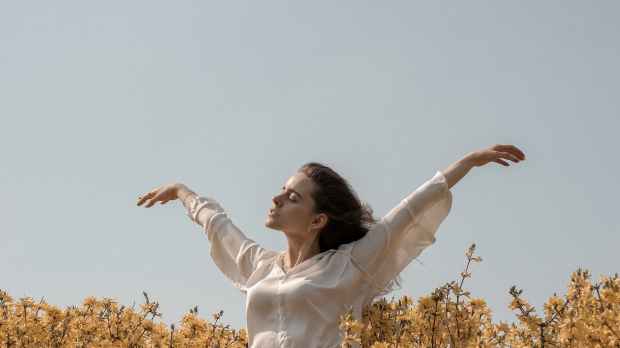 woman at a flower field