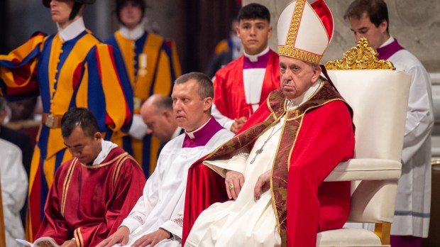 Pope Francis leads a mass for the Solemnity of Saints Peter and Paul