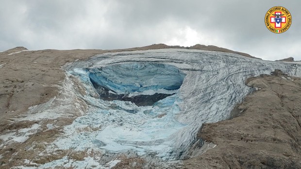 Ice serac that collapsed on the Marmolada, near Punta Rocca, killing four people-AFP