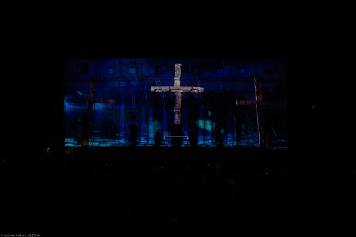 St. Peter’s Basilica facade is lit up with Seguimi a videomapping projection depicting the life of St Peter