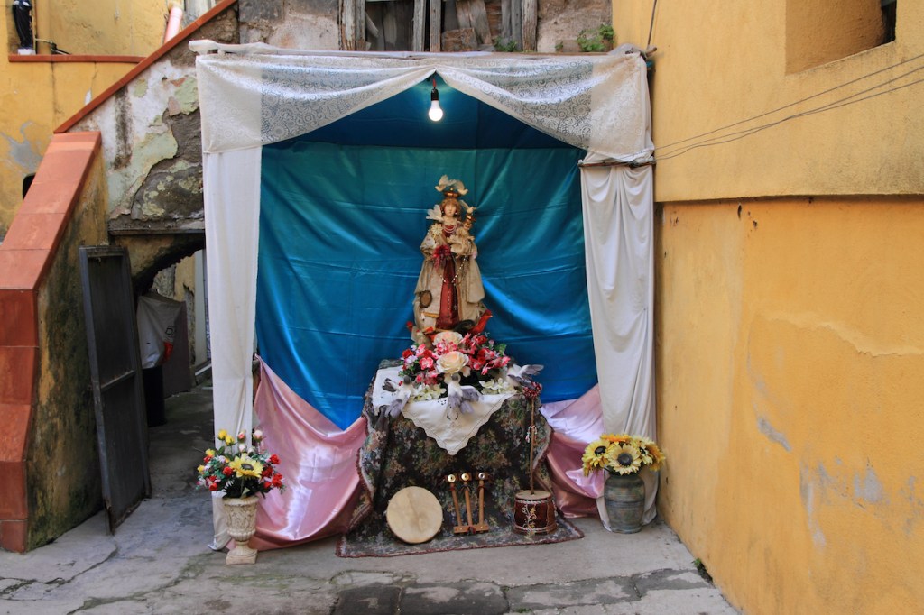 A traditional altar called tosello with the image of the Madonna del Carmelo called by the people Madonna delle Galline